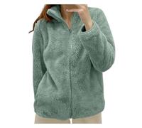 Generico Sudadera de forro polar para mujer, cálida con cremallera, chaqueta de invierno corta de forro polar sin capucha, chaqueta de invierno con forro polar, color liso, abrigo de peluche, chaqueta