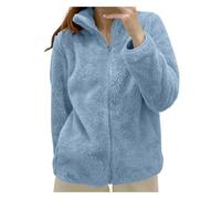Generico Sudadera de forro polar para mujer, cálida con cremallera, chaqueta de invierno corta de forro polar sin capucha, chaqueta de invierno con forro polar, color liso, abrigo de peluche, chaqueta