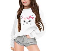 Genérico Sudadera de Manga Larga con Cuello Redondo y Estampado de Letras para niñas de otoño e Invierno (White, 13-14 Years)