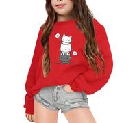 Genérico Sudadera de Manga Larga con Cuello Redondo y Estampado de Letras para otoño e Invierno para niñas (Red, 13-14 Years)