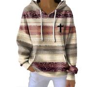 Generico Sudadera de mujer con capucha de bloques de color casual con estampado, beige, 3XL