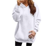 Generico Sudadera de mujer con capucha Sudaderas de color liso Baggy para mujer Otoño Invierno Manga Larga Casual Algodón Cómodas Ligero Hoodie Sweatshirt Clásico Oversize Jersey Deportivo, blanco, XL