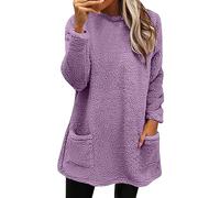 Generico Sudadera de mujer con capucha y cremallera, elegante de invierno, para mujer, ceremonia, sudadera, sudadera elegante y cálida de color liso, tallas S-2XL, morado, S