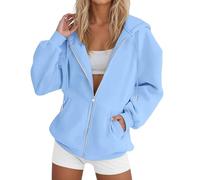 Generico Sudadera de mujer con cremallera y capucha casual - Oversize Hoodie Mujer Túnica ligera cómoda azul Sudaderas térmicas Suave Top con bolsillos Color sólido Invierno Ropa Otoño Deportivas al