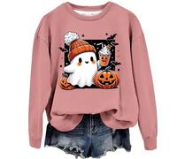 Genérico Sudadera De Mujer Halloween Chaqueta Negra Mujer Sudadera sin Capucha Informal Mujer con Calabaza de Halloween Halloween Manga Corta Mujer Ropa Vestir Mujer Sudadera De (Hot Pink, M)