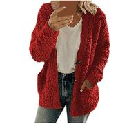 Generico Sudadera de mujer Suéter con Capucha Chaqueta de Invierno Larga para Mujer Cálida de Lana Gruesa Chaqueta Cárdigan de Invierno Suelto con Bolsillo y Cremallera Chaquetas y Abrigos, rojo, S