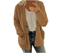 Generico Sudadera de mujer Suéter con Capucha Chaqueta de Invierno Larga para Mujer Cálida de Lana Gruesa Chaqueta Cárdigan de Invierno Suelto con Bolsillo y Cremallera Chaquetas y Abrigos, Café