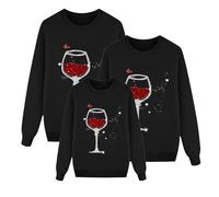 Genérico Sudadera de Sudadera navideña para familias 2026, Camiseta navideña de Cuello Redondo Casual Sudadera Christmas con impresión de Disfraz de Navidad Copa de Vino niños