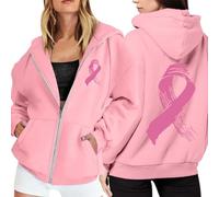 Genérico Sudadera Deportiva Informal de Manga Larga con Cremallera y Bolsillos para Mujer, con Mensaje sobre la concienciación sobre el cáncer de Mama y cordón Ajustable Sudadera Alien Mujer (XXL)