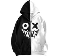 Genérico Sudadera Hombre Negra - Sudadera con Capucha de Gran tamaño y Cremallera para Hombre Chaqueta Holgada de Polar con Estampado gótico Ropa Urbana Punk de los años 90 (White L)