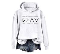 Genérico Sudadera Mujer con Capucha Estampado Dios Es Más Grande Que Los Altibajos Manga Larga Gráfico Jersey Informal Sudadera Significativa Y Moderna Ropa Mujer Invierno Capucha M94