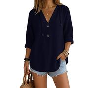 Generico Sudadera Mujer con Capucha Manga Larga Camisa de Lino, azul oscuro, M