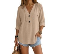 Generico Sudadera Mujer con Capucha Manga Larga Camisa de Lino, beige, XXL