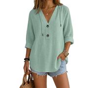 Generico Sudadera Mujer con Capucha Manga Larga Camisa de Lino, verde menta, S