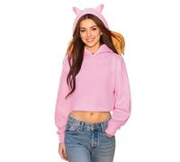 Genérico Sudadera Mujer con Capucha Orejas De Gato Color Liso Adorable Corto Forro Polar Informal Callejero Moda Exterior Sudadera Moderna Y Divertida Ropa Mujer Invierno Capucha
