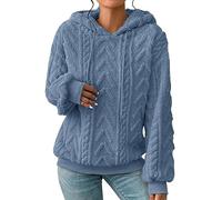 Generico Sudadera mujer con capucha Suéteres Knit Color sólido Baggy para mujer Otoño Invierno Manga Larga Casual Algodón Cómodas Ligero Hoodie Sweatshirt Clásico Oversize Jersey Deportivo, azul, XXL
