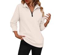 Generico Sudadera mujer sin capucha y media cremallera chaqueta lisa Baggy para mujer otoño invierno manga larga casual algodón cómodo Hoodie Sweatshirt clásico oversize jersey deportivo, beige, XL