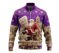 Genérico Sudadera Navidad Hombre - Sudadera sin Cuello con Media Cremallera y Estampado novedoso único con Textura Acanalada para un Estilo Informal y Festivo en Varios diseños (Purple S)