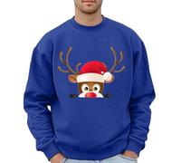 Genérico Sudadera Navidad Hombre - Sudaderas Hombres Sin Capucha Sudadera con Capucha y Estampado gráfico navideño para Hombre | Sudadera Festiva sin Capucha (Blue L)