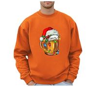 Genérico Sudadera Navidad para Hombre - Sudadera Sin Capucha Hombre Sudadera Informal sin Capucha con temática de Vaso de Cerveza navideño para Hombre (Orange L)