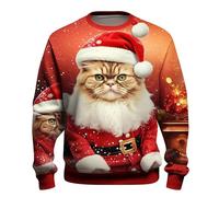 Genérico Sudadera Navidad para Hombre - Sudaderas Hombres Sin Capucha Suéter sin Capucha con Estampado Digital 3D de Navidad y Ocio a la Moda para Hombre (Orange L)