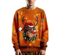 Genérico Sudadera Navideña Hombre - Suéter de Punto de Manga Larga con Cuello Redondo Suave Informal cálido para Invierno cómodo de Corte Relajado elástico Transpirable para Uso Diario (Orange L)