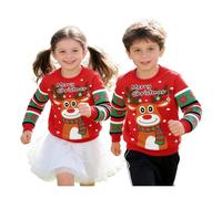 Genérico Sudadera Navideña Niño Niña | Estampado Reno Navideño Suéteres para Niños con De Santa Manga Larga En Rojo Cálido Abrigo Cómodo Otoño Invierno Tallas Juveniles 2-14 Años