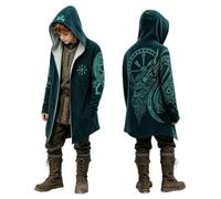 Generico Sudadera negra de vikingo para niños, abrigo medieval unisex de algodón con impresión 3D, capa con capucha, ideal para fiestas medievales, cosplay y fiestas temáticas