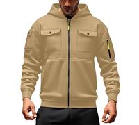 Genérico Sudadera Negra Hombre - Sudadera clásica de Moda con Capucha y Bolsillo Frontal Estilo cárdigan Ligero para Uso Informal (Khaki XL)