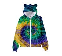 Genérico Sudadera NiñA Cremallera 8 AñOs,Nueva Sudadera con Capucha con Cremallera Y Orejas De Estampadas En 3D Tie Dye para NiñOs con De Orejas De para NiñA Y NiñO