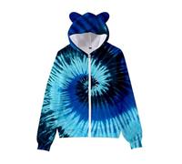 Genérico Sudadera NiñA Cremallera 8 AñOs,Nueva Sudadera con Capucha con Cremallera Y Orejas De Estampadas En 3D Tie Dye para NiñOs con De Orejas De para NiñA Y NiñO