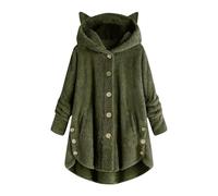 Genérico Sudadera Polar Mujer Color Liso con Capucha - Parka Mujer Invierno con Bolsillo Ligera Elegante Transpirable Abrigos Deportiva Moda Chaquetas De Botones Verde del ejército M