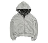 Genérico Sudadera Reversible con Cremallera y Forro Polar, cálida e Informal, con Cuello Redondo y Estampado de Leopardo, para Invierno