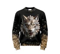 Generico Sudadera sin capucha con estampado animal para hombre sudadera sin capucha mitología medieval nórdica camiseta de manga larga con estampado gótico camiseta Lentejuelas Carnival, M Black, XL