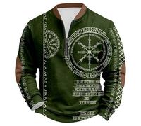 Generico Sudadera sin capucha Viking con media cremallera Suéter para hombre sin capucha vintage medieval de manga larga Sudadera Mitología nórdica Jersey de trabajo Halloween Carnaval, verde oscuro