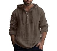 Genérico Sudaderas con Capucha para Hombre Camisa de Lino Camisa Hombre Manga Larga con Cordón de Ajuste Regular con Botones Sudadera para Gimnasio y Entrenamiento Suéter