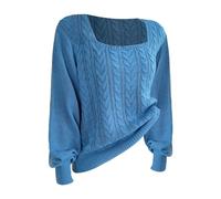Genérico Sudaderas Finas Mujer Suéter de Manga de Color sólido con Cuello Cuadrado para Mujer Top Casual de ersey Mujer Primavera (Blue, S)