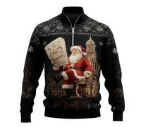 Genérico Sudaderas Hombre Navidad - Sudadera sin Cuello con Media Cremallera y Estampado novedoso único con Textura Acanalada para un Estilo Informal y Festivo en Varios diseños (Black XL)