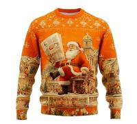 Genérico Sudaderas Hombres - Hombre Sudadera Sin Capucha Sudadera de Punto novedosa con diseño Acanalado Informal cómoda y Elegante Ideal para reuniones Festivas y Uso Diario (Orange L)