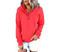Generico Sudaderas Mujer con Capucha Sin Cremallera - Oversize Hoodie Mujer Top Suave Ligera Túnica con Botones de Polar Térmica Ropa Otoño Color Sólido con Bolsillos Moda Sudaderas Al Aire Libre