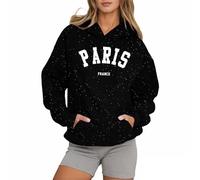 Genérico Sudaderas Mujers con Capucha Top Mujer Deporte Estampado de Letras Sudadera con Bolsillos una Sudadera Llena de Estrellas Ropa de Calle La Estrella Brillante