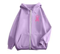 Genérico Sudaderas Mujers Cremallera Chaqueta Sudadera Casual Sudadera Deportiva con Capucha de Felpa Mes de la Prevención Control del Cáncer de Mama Casual al Aire Libre Cinta Rosa