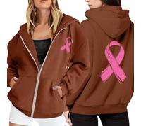 Genérico Sudaderas Mujers Cremallera Chaqueta Sudadera Casual Sudadera Deportiva con Capucha de Felpa Mes de la Prevención Control del Cáncer de Mama Casual al Aire Libre Cinta Rosa
