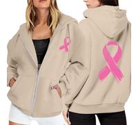 Genérico Sudaderas Mujers Cremallera Chaqueta Sudadera Casual Sudadera Deportiva con Capucha de Felpa Mes de la Prevención Control del Cáncer de Mama Casual al Aire Libre Cinta Rosa