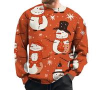 Genérico Sudaderas Navidad Hombre - Sudadera Sin Capucha Sudadera Casual con Cuello Redondo y Manga Larga con Estampado de muñeco de Nieve navideño para Hombre (Orange L)