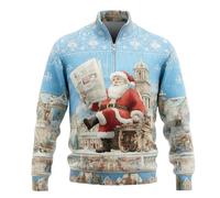 Genérico Sudaderas Navidad - Sudadera sin Cuello con Media Cremallera y Estampado novedoso único con Textura Acanalada para un Estilo Informal y Festivo en Varios diseños (Light Blue XL)