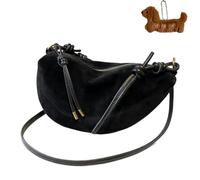 Genérico Suede Bags for Women Crescent Bag Crossbody Shoulder Women's Chocolate Brown Suede Dumpling Crossbody Handbags Trendy Vintage (Black)