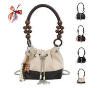 Genérico Suede Beaded Drawstring Vintage Bucket Bag, Suede Beaded Drawstring Bucket Bag, Purse Vintage, Trendy Versatile (White)