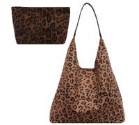 Genérico Suede Leopard Print Shoulder Bag for Women, Slouchy Vintage Large Capacity Handbag, Soft Comfortable Casual Underarm Bag