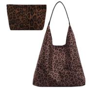 Genérico Suede Leopard Print Shoulder Bag for Women, Slouchy Vintage Large Capacity Handbag, Soft Comfortable Casual Underarm Bag